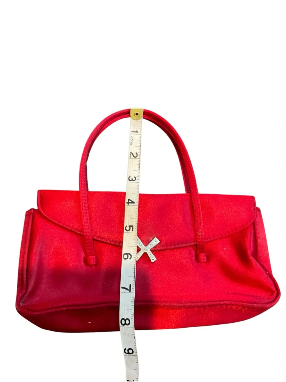 XOXO Red Satin Top-Handle Clutch with Silver X Accent